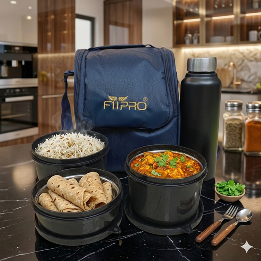 FITPRO Stainless Steel Lunch Box Set with Insulated Bag & Water Bottle | Leakproof Tiffin Combo for Office, School & Travel