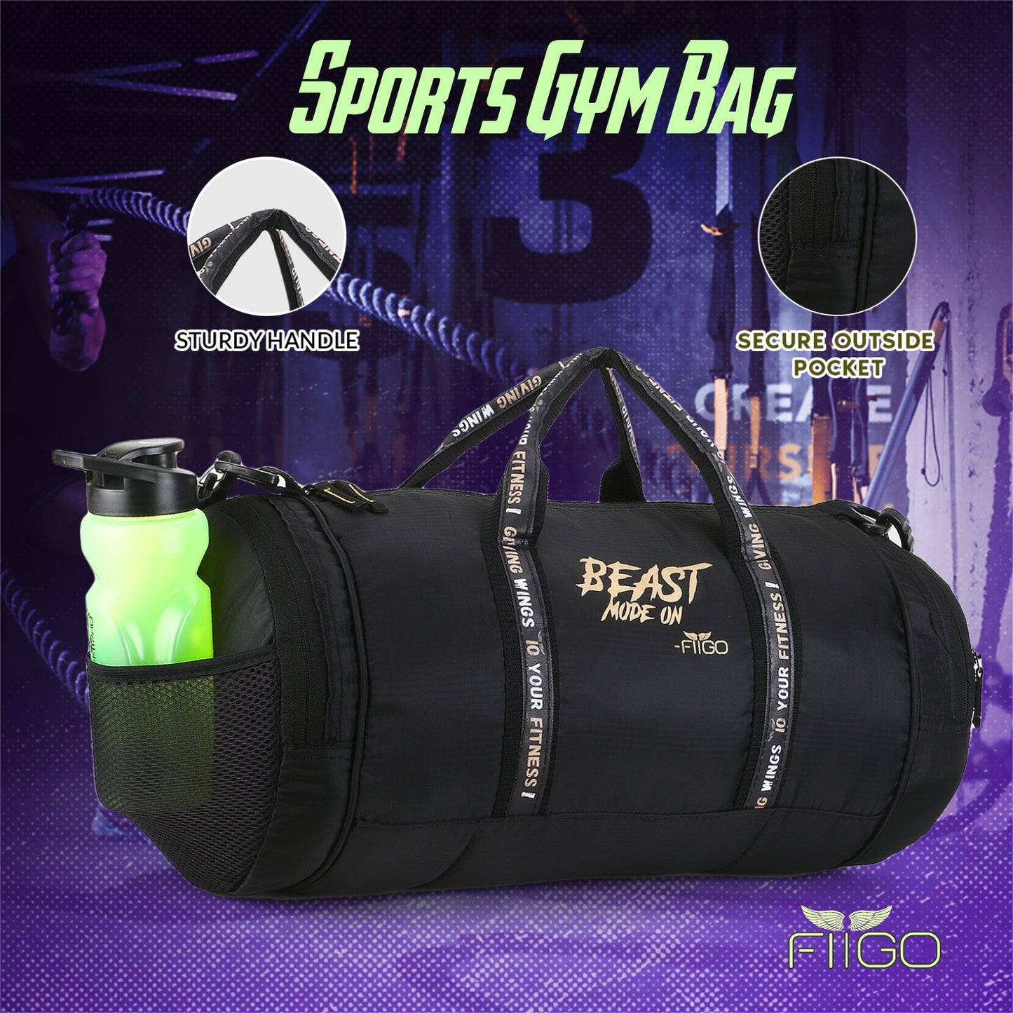 DF 11 Sports Gym Bag with Shoe Compartment & Bottle Holder