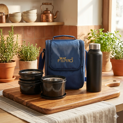 FITPRO Stainless Steel Lunch Box Set with Insulated Bag & Water Bottle | Leakproof Tiffin Combo for Office, School & Travel