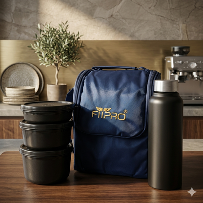 FITPRO Stainless Steel Lunch Box Set with Insulated Bag & Water Bottle | Leakproof Tiffin Combo for Office, School & Travel