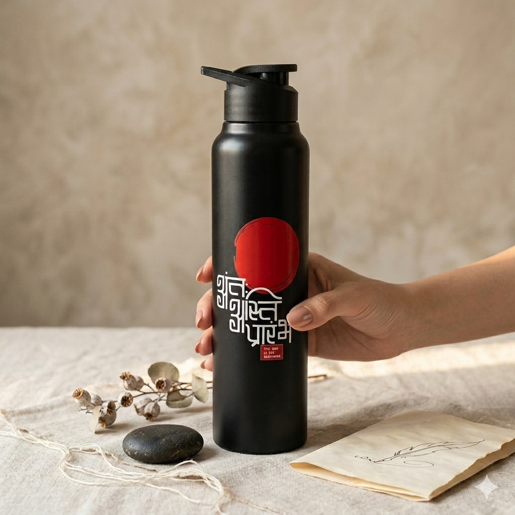 Classic 1 Litre Black Stainless Steel Water Bottle – “The End of Beginning”