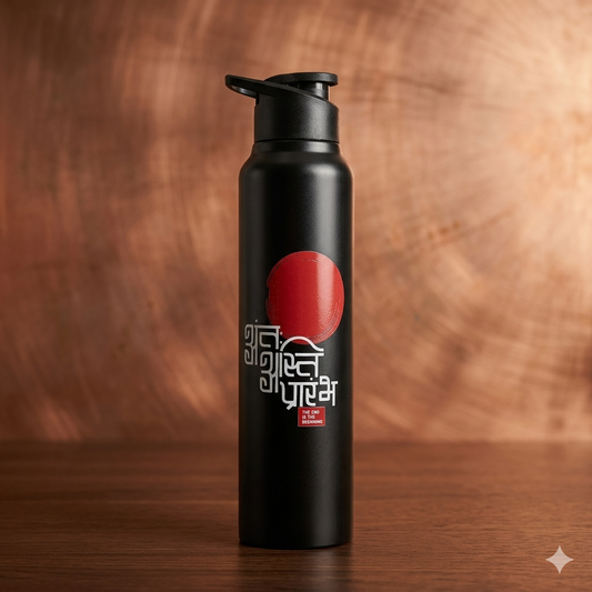 Classic 1 Litre Black Stainless Steel Water Bottle – “The End of Beginning”