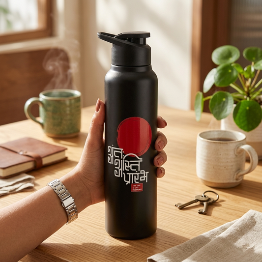 Classic 1 Litre Black Stainless Steel Water Bottle – “The End of Beginning”