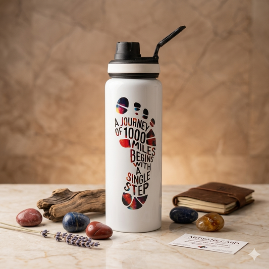 H2O 1 Litre Motivational Stainless Steel Water Bottle – “A Journey of 1000 Miles Begins With a Single Step”