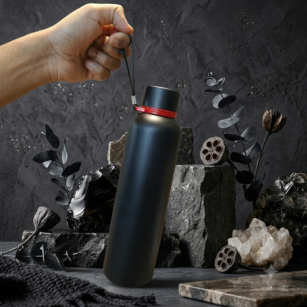 1 Litre Stainless Steel Insulated Water Bottle with Carry Strap for Travel & Daily Use with custom print option