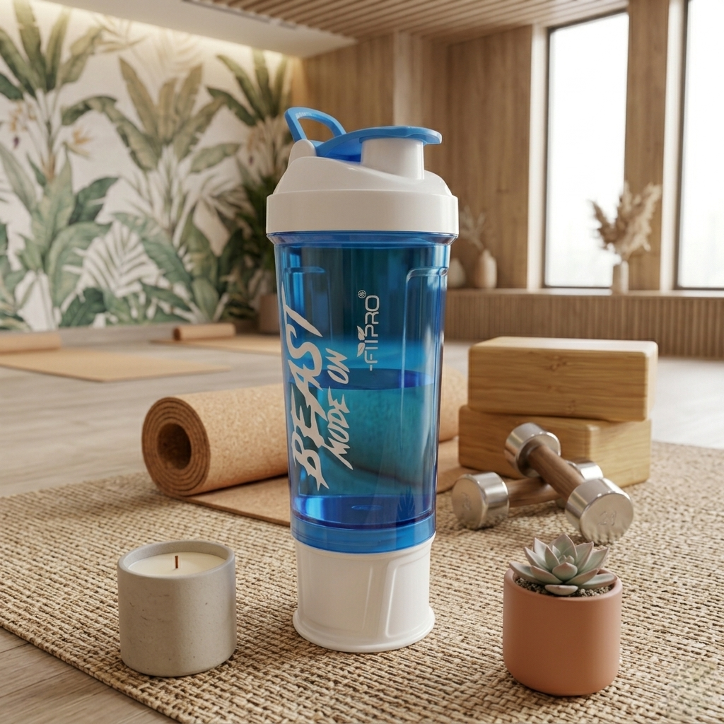 Crystal 500ml Shaker Bottle with Protein Storage Compartment & Mixing Ball