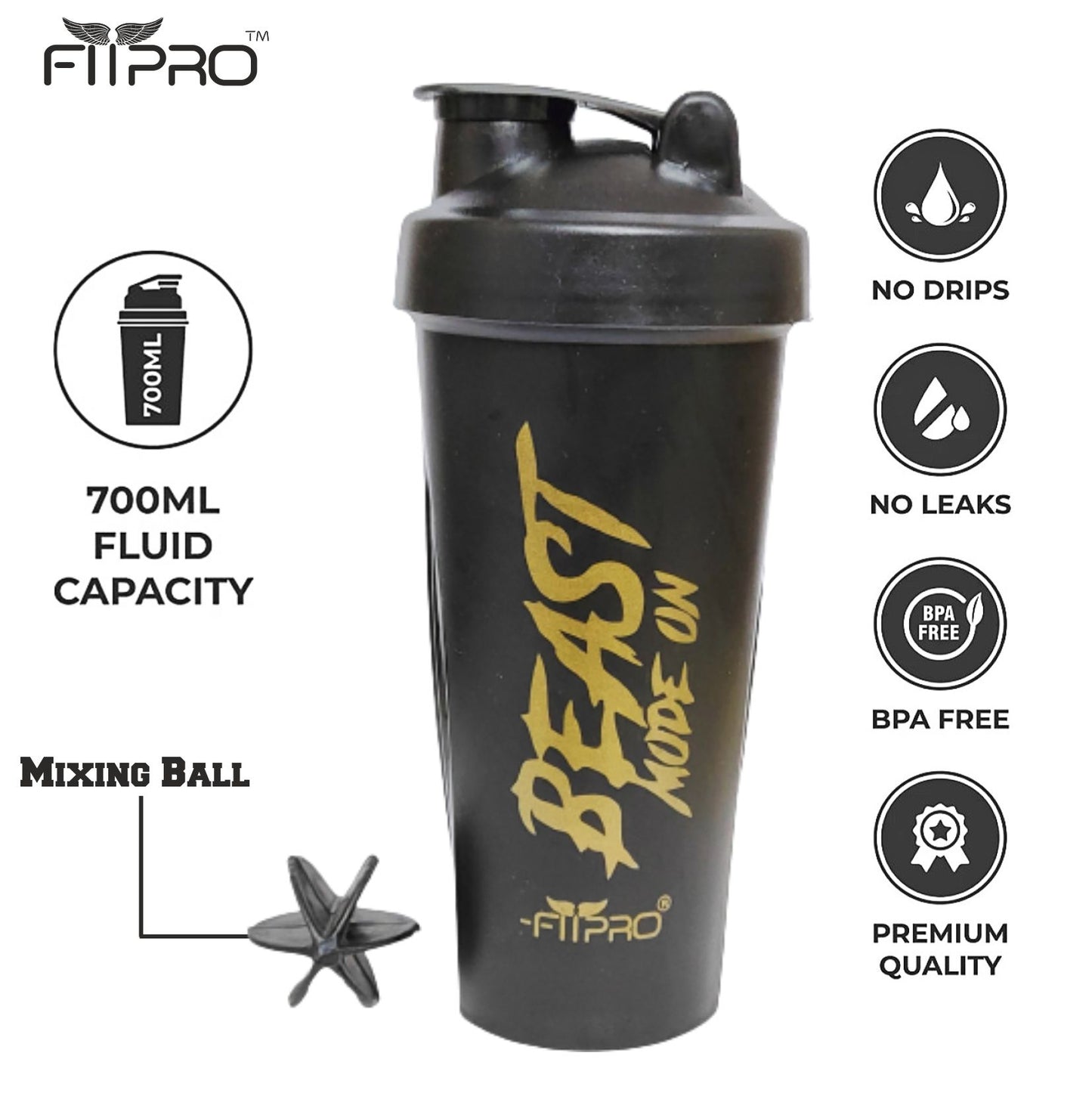Basic Beast Mode On Shaker 700ml Black – Gym Protein Shaker Bottle