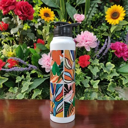 Classic Flip-Top Water Bottle with Floral Nature Print – Leak-Proof Bottle for Travel & Daily Use