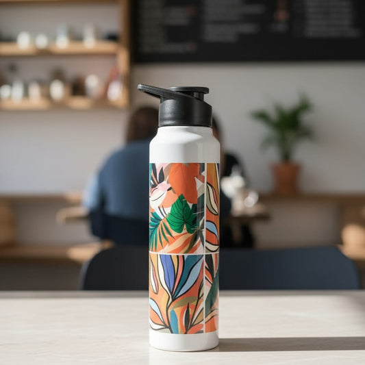 Classic Flip-Top Water Bottle with Floral Nature Print – Leak-Proof Bottle for Travel & Daily Use