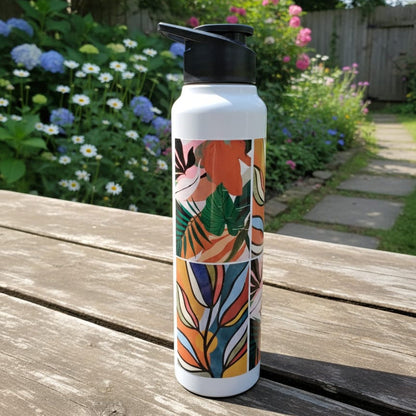Classic Flip-Top Water Bottle with Floral Nature Print – Leak-Proof Bottle for Travel & Daily Use
