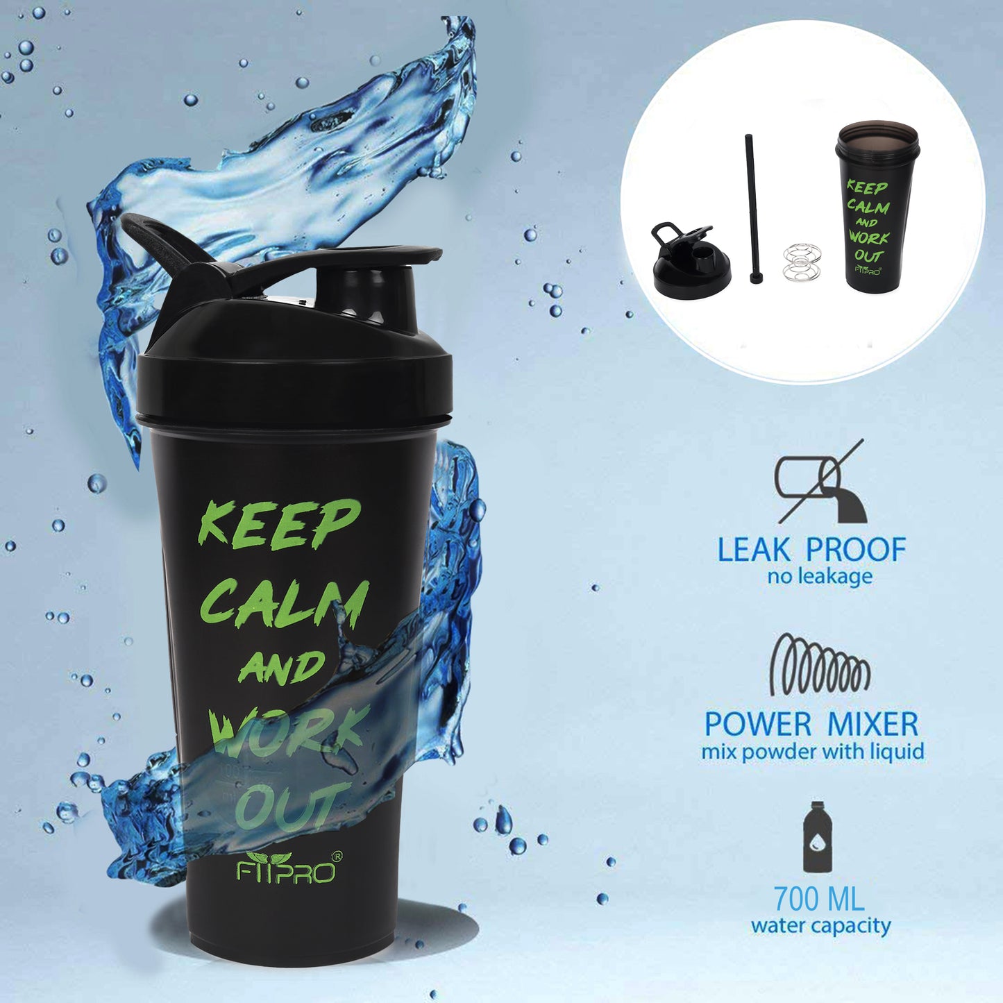 Fantastic Protein Shaker 700ml - Keep Calm & Work Out - Gym & Personal Use
