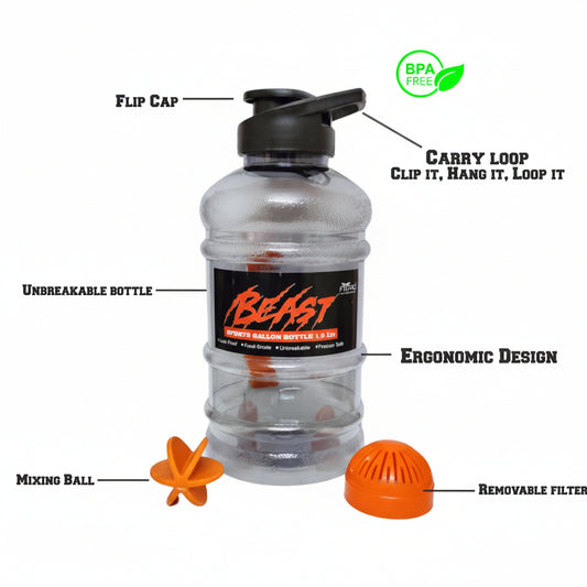 Hulk Sports Gallon Water Bottle 1500ml - Flip Top Cap with Mixing Ball