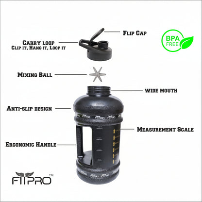 Hydra 2.2L Gym Gallon Bottle – BPA-Free, Leak-Proof Black Water Bottle