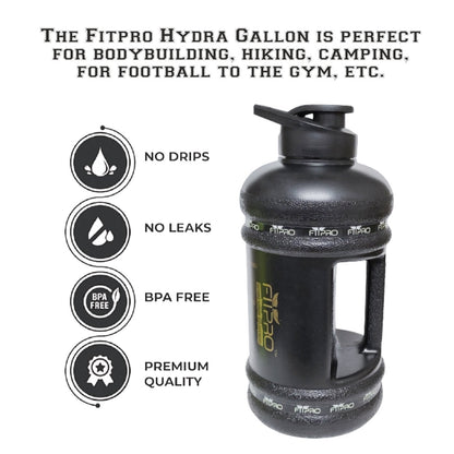 Hydra 2.2L Gym Gallon Bottle – BPA-Free, Leak-Proof Black Water Bottle