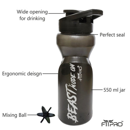 Ivory Sipper Bottle 600ml – Transparent Gym & Cycling Bottle with Black Cap & Mixing Ball