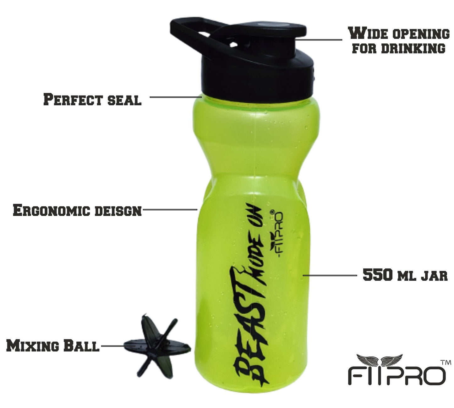 Ivory Sipper Bottle 600ml – Transparent Gym & Cycling Bottle with Black Cap & Mixing Ball