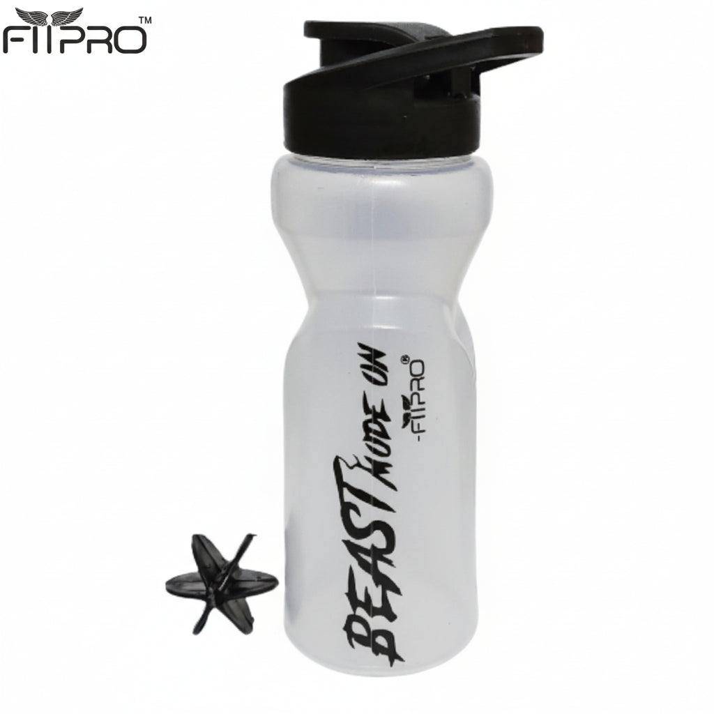 Ivory Sipper Bottle 600ml – Transparent Gym & Cycling Bottle with Black Cap & Mixing Ball