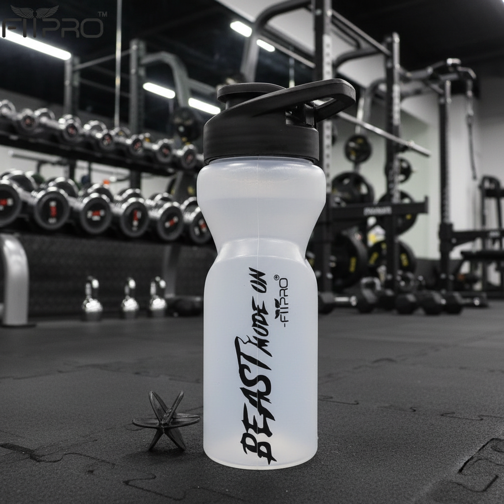 Ivory Sipper Bottle 600ml – Transparent Gym & Cycling Bottle with Black Cap & Mixing Ball