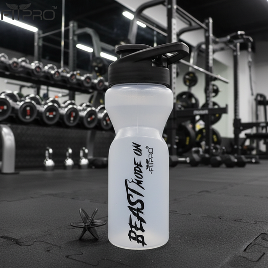 Ivory Sipper Bottle 600ml – Transparent Gym & Cycling Bottle with Black Cap & Mixing Ball