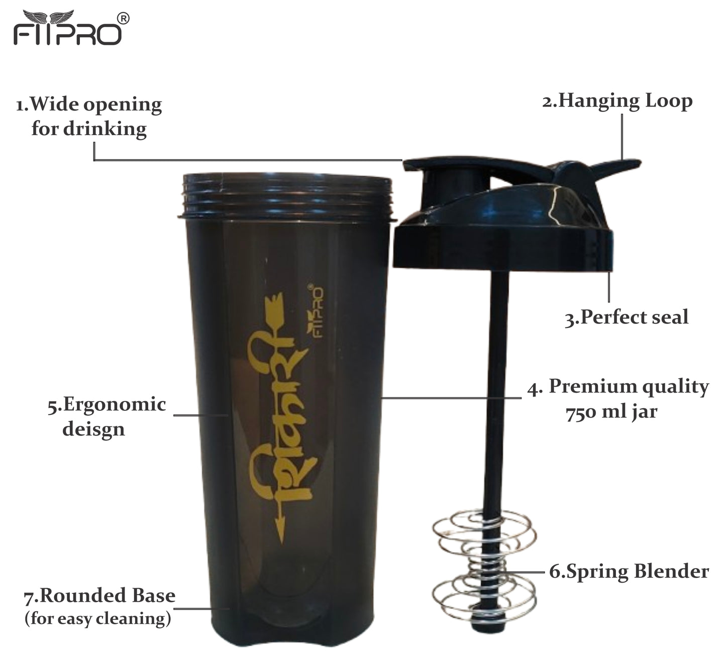 Phantom Shaker Bottle 700ml – Gym Protein Shaker with Mixing Stick & Steel Ball