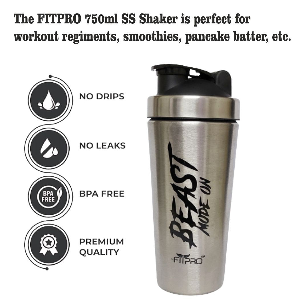 Stainless Steel Shaker Bottle 750ml FITPRO Beast Mode