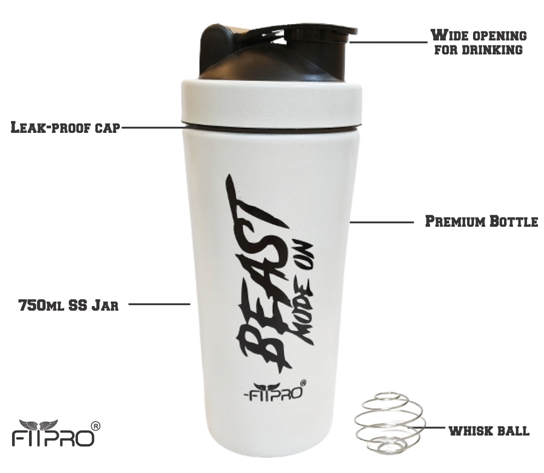 Stainless Steel Shaker Bottle 750ml FITPRO Beast Mode