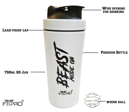 Stainless Steel Shaker Bottle 750ml FITPRO Beast Mode